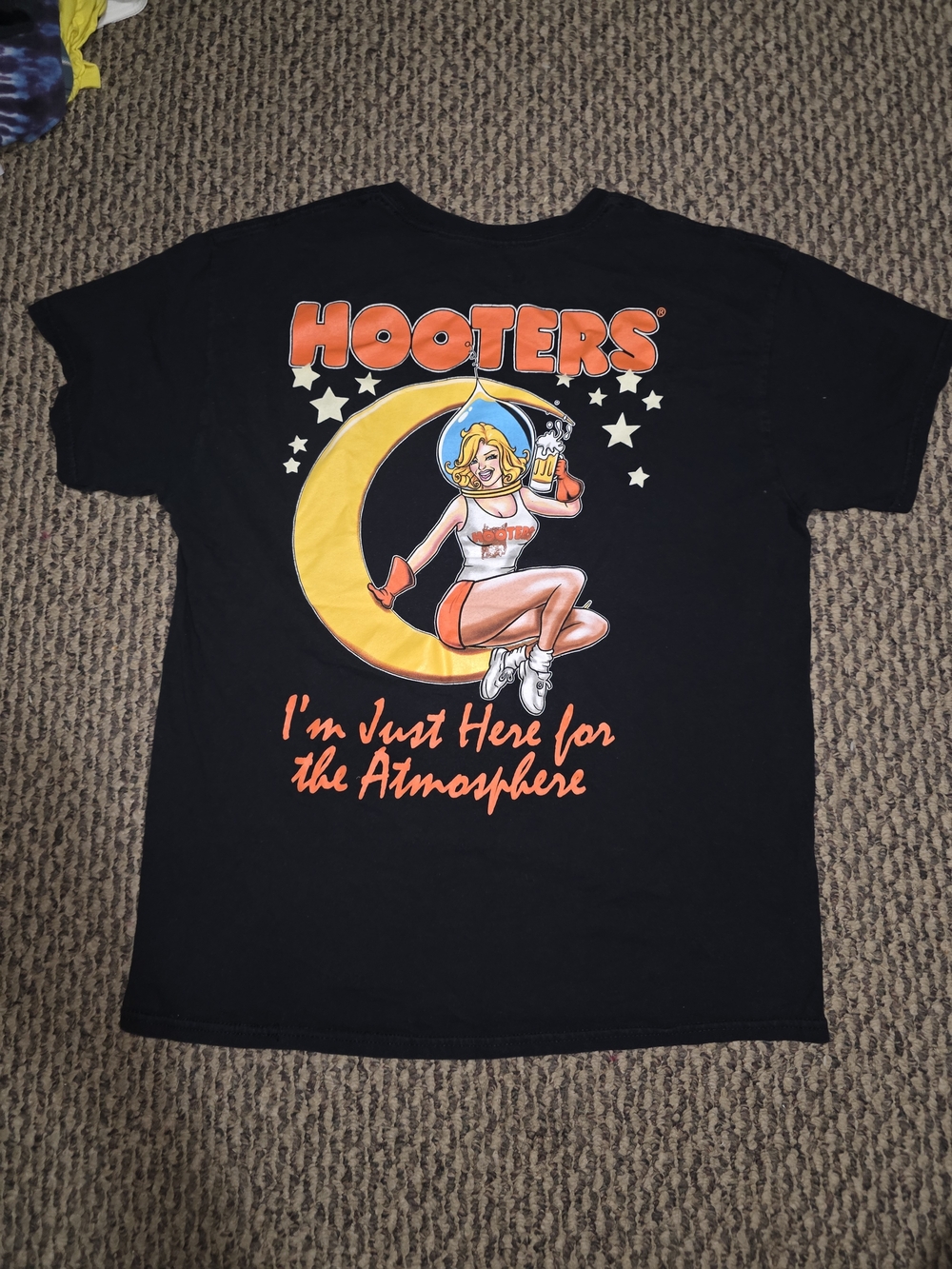 Hooters Black Graphic Logo Tee - Orange & Yellow Print